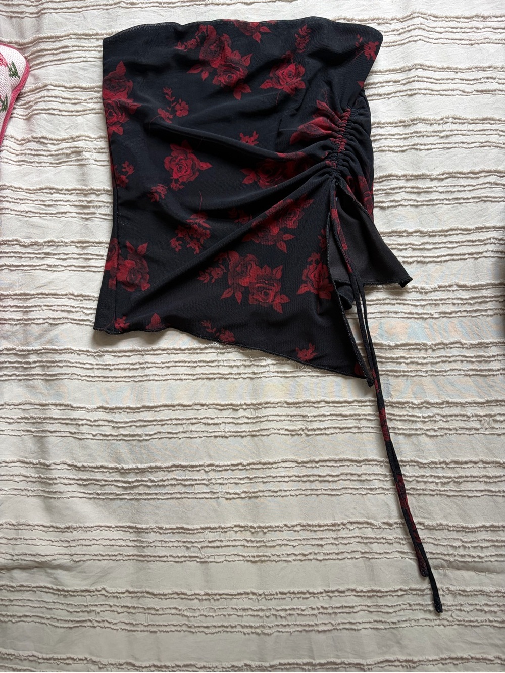 Garage Black Floral Ruched Side Tie Tube Top